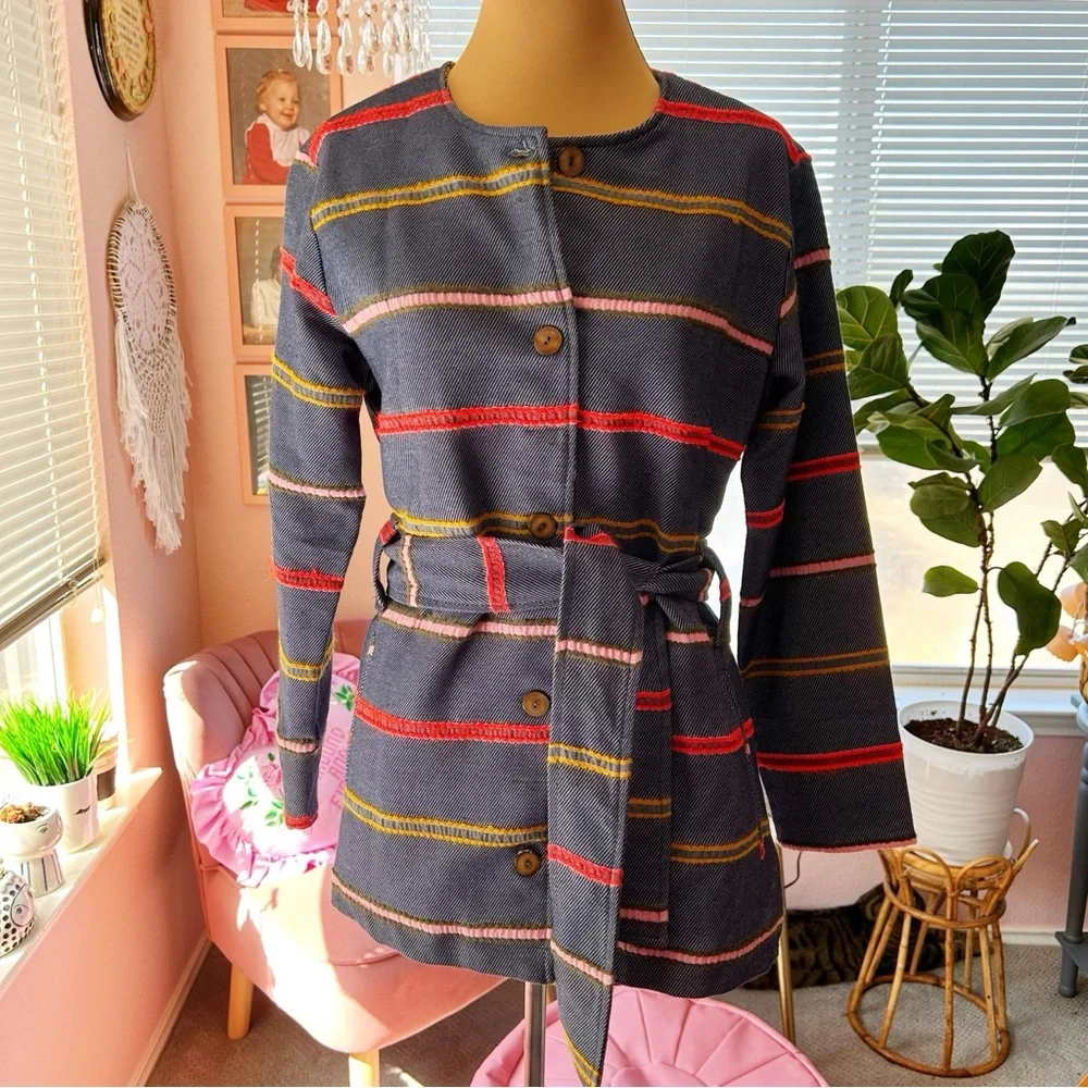 NWOT Anthropologie Dolan Piccadilly Striped Denim Chambray Jacket - Picture 3 of 7